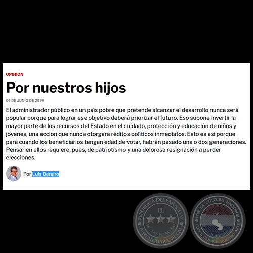 POR NUESTROS HIJOS - Por LUIS BAREIRO - Domingo, 09 de junio de 2019